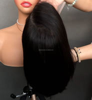 Peluca de pelo Remy puro, peluca recta de Color negro Natural, peluca con cierre de calidad superdibujada doble 5*5
