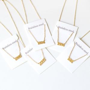 Collier personnalisé en acier inoxydable hypoallergénique, plaqué or 14K 18K, pendentif numéro porte-bonheur, collier année de naissance - Product Image 4