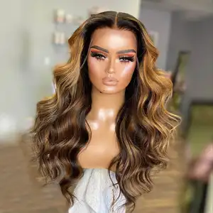 Highlight Bruine Honingblonde Body Wave Lace Frontale Pruik Menselijk Haar Steil Golvend Krullend Mix Kleur Lijmloze Weefsels En Pruiken