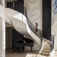 Escalier en colimaçon moderne d'intérieur de style australien pour villa, durable, écologique, en acier noir avec garde-corps en verre, moulé