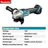 Meuleuse d'angle Makita sans balais pour découpe et polissage, 125 mm (5 pouces), 18 V, industrielle, 9000 tr/min, batterie Li-ion