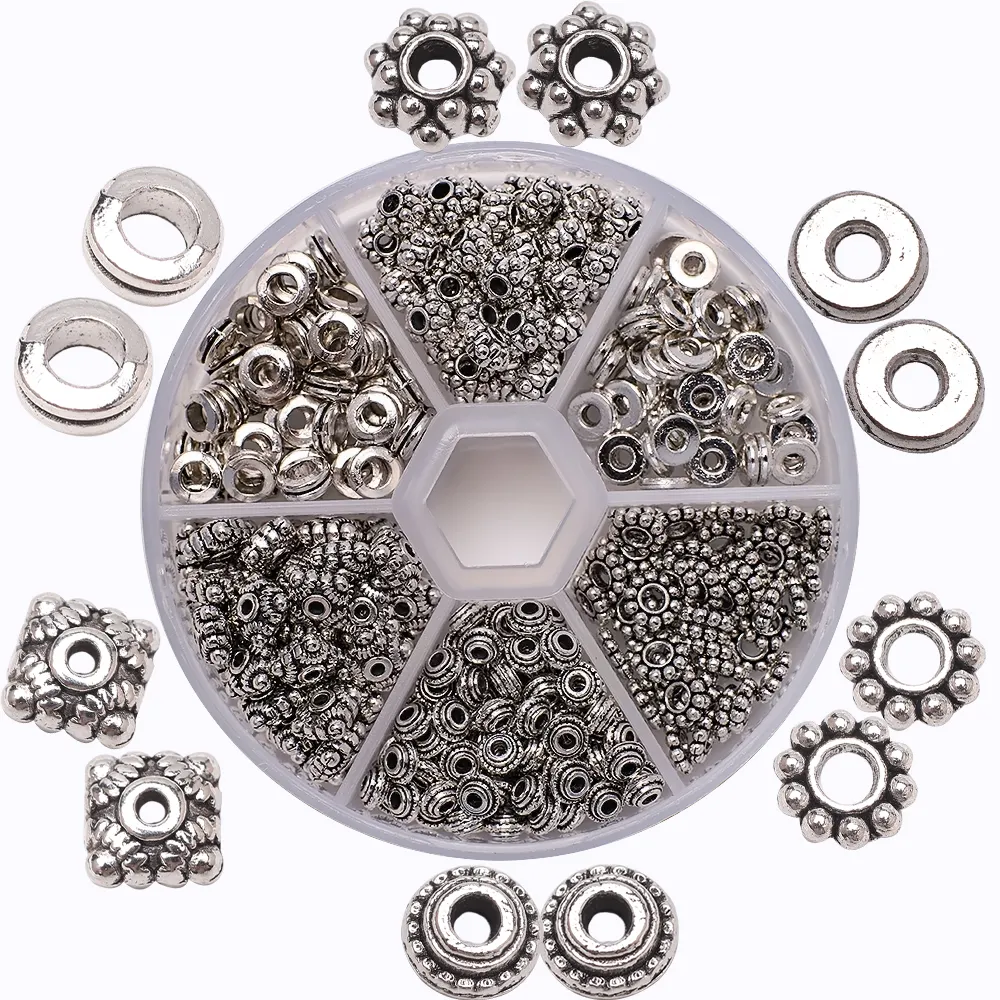 Zhubi Patterned Antique Silver Metal Charms for Jewelry Making 350pcs Alloy Spacer Beads Holders DIY Bracelets Fashion Jewelry