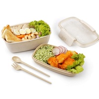 Boîte à lunch en paille de blé 800 ml, sans BPA, étanche, empilable, compatible micro-ondes, écologique, avec ustensiles pour le déjeuner au travail
