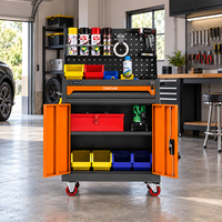 Chariot à outils mobile verrouillable avec un tiroir, deux portes, étagère réglable, panneau perforé, OEM ODM, pour garage, atelier, réparation