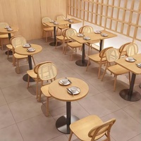 Mesa y silla de mimbre tejida de madera maciza para restaurante de tema japonés, combinación de material japonés, tienda, café informal, sofá de cabina de PU