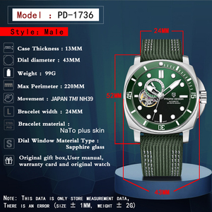 Atch 1736 EW aterateraterlass 200 EW en M ateraterproof apapphire Lass tomutomatic atapan 39 39 Stainless Teel ase atch - Product Image 6