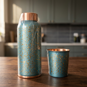 Luxury Copper <b>Drinkware</b> Bottle Set Glass Finish Large Capacity Portable Copper Cup Set for Home Office Gift-Indian Home Crafts - Product Image 4