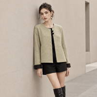 Manteau court élégant à col rond pour femme, style chinois avec boutons grenouille, vêtements d'hiver pour femme, personnalisable OEM/ODM