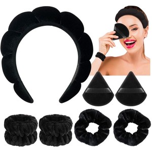 Bandeau de spa confortable en éponge douce, ensemble de 2 bracelets, 2 houppettes pour le lavage du visage et les soins de la peau, style européen et américain - Product Image 2
