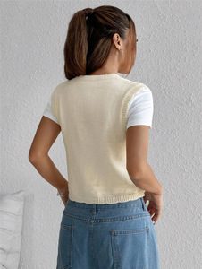 <strong>Women</strong> Floral Embroidered Knit Vest Cropped Button Down V Neck Vintage <strong>Sleeveless</strong> <strong>Cardigan</strong> - Product Image 6