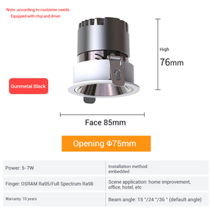 Led Downlight Nhôm Cơ thể LED quang phổ đầy đủ cri98 sâu chống chói 3 màu biệt thự tường rửa đèn nhúng COB Spotlight - Product Image 6