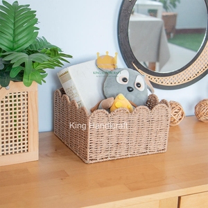 Panier de rangement rectangulaire en jonc de mer tressé, style rustique, sur pied, pour chambre d'enfant - Prix abordable - Product Image 2