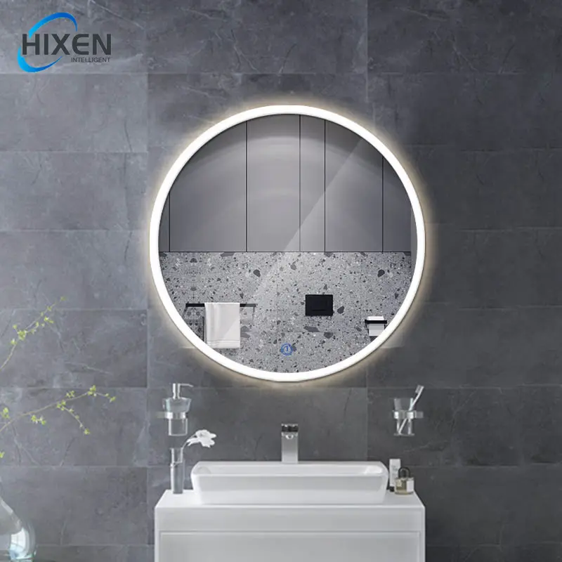 HIXEN 18-22B Oem/odm Luxury Copper Free Customized Round Led Light Backlit Bathroom Smart Led Wall Mirror