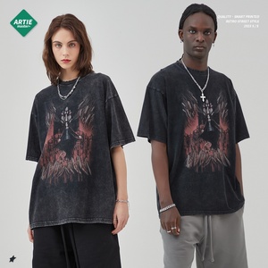 Ropa para Hombre ARTIE |   Camiseta de algodón transpirable de manga corta, estilo urbano, desgastada y rasgada, con estampado de Attack on Titan. - Product Image 1
