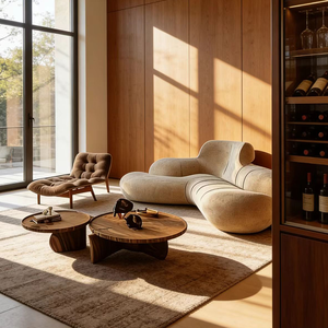 Juego de Sofás Curvos Modernos de Tela, Sofá Redondo Blanco para Sala de Estar, Sofá Semicircular de Estilo Bouclé para Apartamentos Pequeños, Muebles para el Hogar - Product Image 4