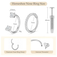 Cincin Hidung Titanium Zirkon F136 Grosir dengan Set Klip Pengunci Anti Selip Empat Cakar