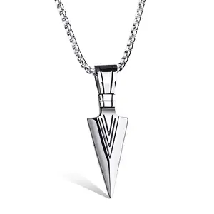 Stainless Steel Pendant Necklace Mens Spearpoint Arrowhead Pendant Chain Necklace