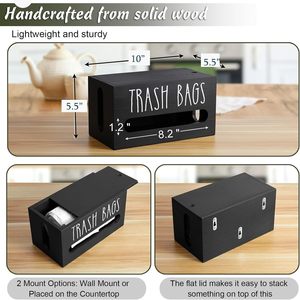 Wooden Trash Bag <b>Storage</b> Box Rectangle Desktop Organizer With Engraving For <b>Kitchen</b> Office Use - Product Image 4