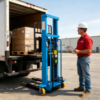Chariot élévateur autoportant 1 tonne, semi-électrique, manuel, pour palettes, transpalette autoportant, machine de manutention portative – Vente chaude
