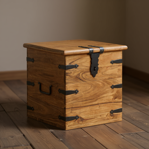 Cassettiera in Legno di Acacia con Dettagli in Ferro, Mobile Rustico per la Casa, Contenitore Marrone Scuro di Medie Dimensioni - Product Image 2