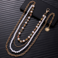 Chaîne de pantalon vintage multicouche avec perles, pendentif croix en strass, chaîne de portefeuille, chaîne de ceinture Harajuku Hip Hop pour femmes et hommes