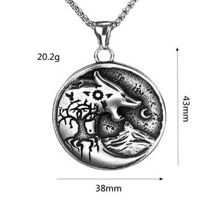 yunnique Viking Tree Of Life Wolf Totem <b>Titanium</b> Steel Pendant Necklace Unisex Jewelry Stainless Steel Animal Design Asymmetry - Product Image 5