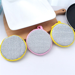 Éponge de nettoyage double face ronde pour la vaisselle, pour nettoyer les casseroles et les poêles de cuisine, avec microfibre et laine d'acier - Product Image 3