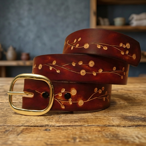 Ceinture carrée en cuir de vachette sculptée à la main par BS INTERNATIONAL, avec boucle en acier, haute résistance, durable, légère, écologique, imperméable - Product Image 1