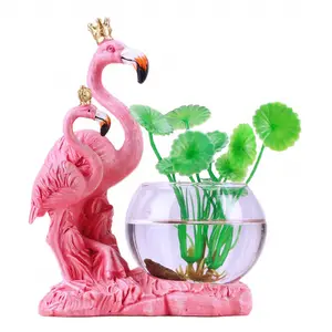 Pots de fleurs en résine Mignon Dessin Animé En Résine Animale Flamant Rose Planteur Pot De Fleur Vase Flamingo Jardin Ornements Statues Sculpture