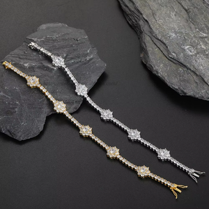 New Flower-shaped Copper Zircon Tennis <b>Bracelet</b>, <b>Couples</b> Stacking Women's Jewelry Hip-hop Tanjing Fashion Lijing Necklace - Product Image 1
