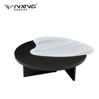 Table basse moderne au design irrégulier, plateau en marbre bleu et blanc, structure en bois, durable, facile à nettoyer, mobilier de maison Yinxing
