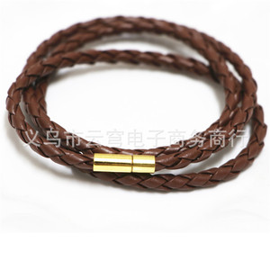 Bracelet enroulé en cuir tressé avec fermoir doré, bijoux multicouches marron - Product Image 5