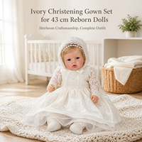 Ensemble Robe de Baptême Ivoire pour Poupée Reborn 43cm, avec Corsage Perlé à la Main, Bonnet et Chaussons, Robe de Poupée de Luxe Personnalisée OEM/ODM