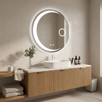 Miroir de salle de bain LED rond en forme de lune, commande tactile, miroir intelligent avec miroir grossissant, fonction mémoire, miroir de vanité éclairé