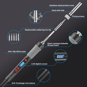 ชุดหัวแร้งบัดกรีดิจิตอล LCD 60W คุณภาพสูง พร้อมฮีตเตอร์เซรามิก และหัวแร้งแบบพกพา 5 ชิ้น สำหรับงานบัดกรี - Product Image 2