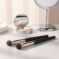 Kuas Makeup Bulu Sintetis Berkualitas Tinggi Bentuk Api untuk Single Blush, Highlighter, Foundation, Concealer, Gagang Kuas Wajah, Label Pribadi