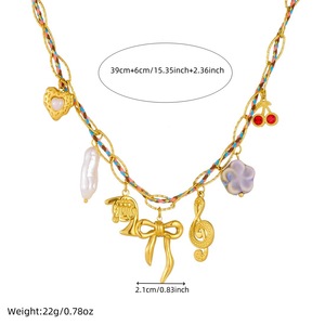 Gold Plated Musical Note Bow Heart Pendant Chain Colorful Braided Rope Stainless Steel Necklace Gift - Product Image 4