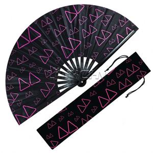 Grands ventilateurs pliants en bambou de 13 pouces personnalisés Commande en gros peinte Rave Bamboo Crafts - Product Image 1