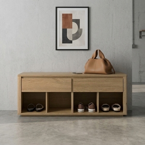 <span class=keywords><strong>Banc</strong></span> de rangement pliable en chêne clair moderne avec 8 compartiments ouverts et 2 tiroirs, organisateur autoportant pour <span class=keywords><strong>chaussures</strong></span> et petits objets dans l'entrée - Product Image 5