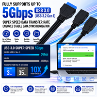 Câble double USB 3.0 femelle vers 20 broches pour carte mère, adaptateur de connecteur IDC USB-A 2 ports pour extension interne du châssis d'ordinateur