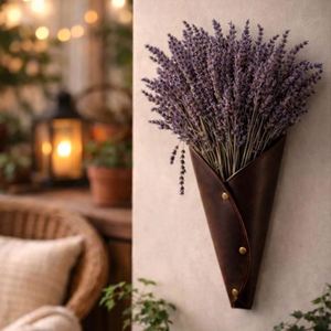 Sac de rangement mural en cuir véritable pour fleurs séchées, style vintage, décoration intérieure, emballage de bouquet décoratif, cadeaux de bienvenue - Product Image 4