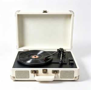 Tocadiscos portátil vintage marrón con forma de maleta, directo de fábrica, con altavoz estéreo incorporado y transmisión/recepción BT para decoración del hogar. - Product Image 3