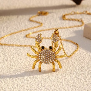Zirconia <strong>Crab</strong> Pendant Necklace 18k Gold-plated Stainless Steel Marine Animal Necklace Cute Summer <strong>Jewelry</strong> - Product Image 1