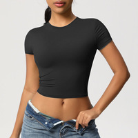 T-shirt court en polyester tricoté doux et mignon pour femme, manches courtes, nouvelle collection été 2026, grandes tailles