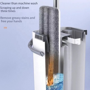 Ensemble de vadrouille en acier inoxydable à sec et humide avec <span class=keywords><strong>seau</strong></span> Vadrouille plate en fibre superfine Sans <span class=keywords><strong>lavage</strong></span> à l'eau Poignée en acier Type d'essorage-pour usage domestique - Product Image 5