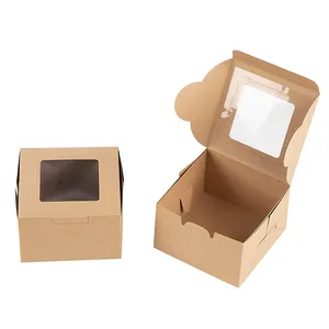 模切印刷折叠环保可生物降解牛皮纸食品包装面包店小纸杯蛋糕盒，带透明窗口