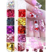 12 grilles de paillettes colorées en forme de cœur, paillettes mixtes pour ongles, décorations, breloques, paillettes irrégulières, accessoires pour ongles