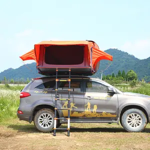 Barraca de acampamento ao ar livre para 5 pessoas, barraca de telhado semi-automática Oxford hidráulica com rack, barraca de acampamento para telhado de carro