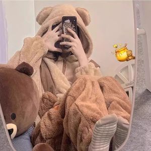 Pijama de una Pieza Radish Bear para Mujer, Otoño e Invierno, Felpa de Coral, Forro Polar Grueso, Cierre de <span class=keywords><strong>Cremallera</strong></span> - Product Image 1