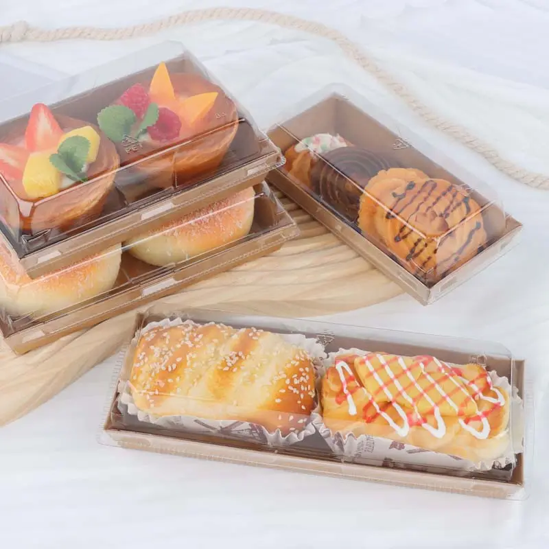 Professional Cowhide Packaging Open Window Pastry Cake Box Rectangular Creative Grease-proof Transparent Sandwich Towel Roll Box